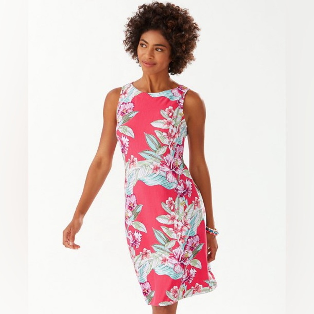 Tommy Bahama Maria Mambo Shift Dress Pink Tropical Sleeveless Size Medium - Picture 10 of 11